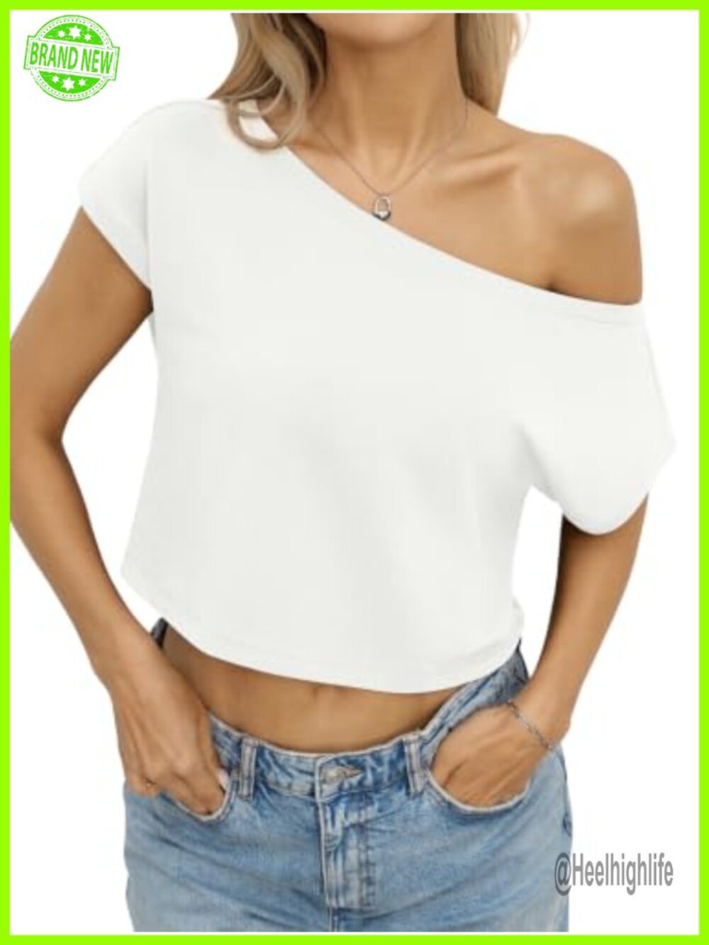 Womens Cotton Off The Shoulder Crop Top Loose Fit Short Sleeve T Shirt